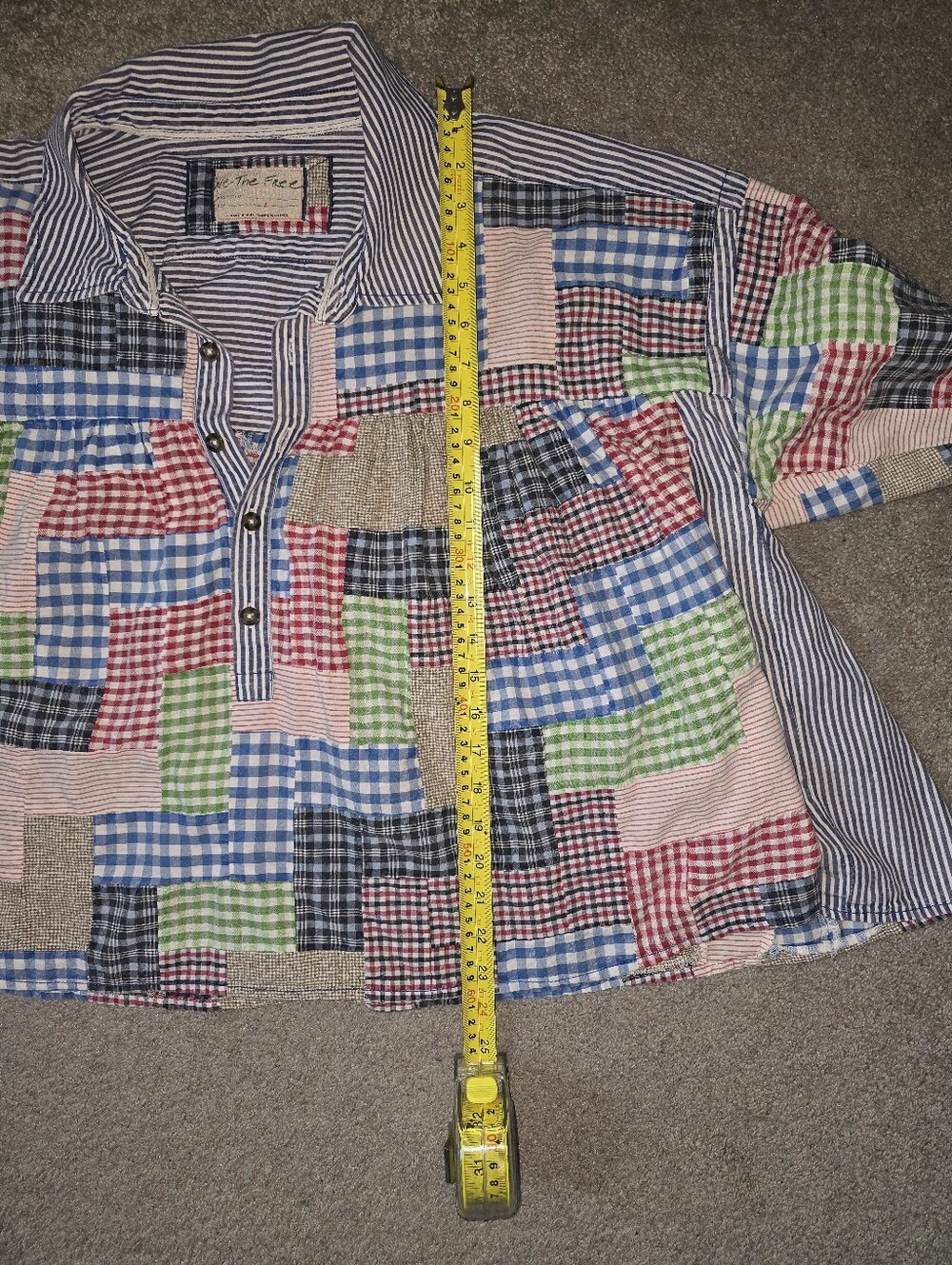 We The Free Patchwork Gingham Plaid Boho Button Front Blouse - Picture 12 of 12
